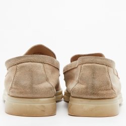 Pre Owned Loro Piana Beige Nubuck Leather Summer Charms Walk Slip On Loafers Size 36.5