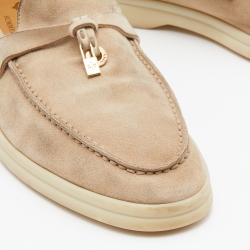 Pre Owned Loro Piana Beige Nubuck Leather Summer Charms Walk Slip On Loafers Size 36.5