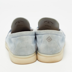 Pre Owned Loro Piana Light Blue Suede Summer Charms Walk Loafers Size 38