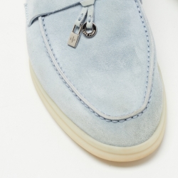 Pre Owned Loro Piana Light Blue Suede Summer Charms Walk Loafers Size 38
