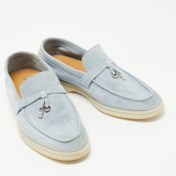 Pre Owned Loro Piana Light Blue Suede Summer Charms Walk Loafers Size 38