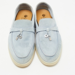 Pre Owned Loro Piana Light Blue Suede Summer Charms Walk Loafers Size 38