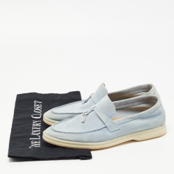Pre Owned Loro Piana Light Blue Suede Summer Charms Walk Loafers Size 38