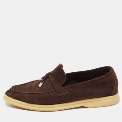 Loro Piana Dark Brown Suede Summer Charms Walk Loafers Size 37.5