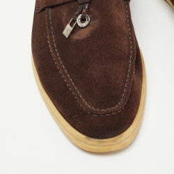 Loro Piana Dark Brown Suede Summer Charms Walk Loafers Size 37.5