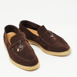 Loro Piana Dark Brown Suede Summer Charms Walk Loafers Size 37.5