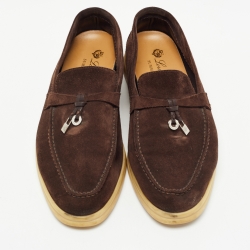 Loro Piana Dark Brown Suede Summer Charms Walk Loafers Size 37.5