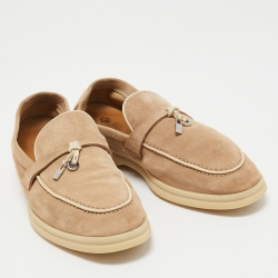 Loro Piana Beige Suede Summer Charms Walk Loafers Size 38