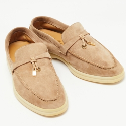 Pre Owned Loro Piana Biege Suede Summer Charms Loafers Size 37.5