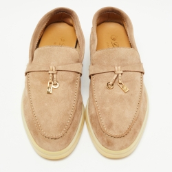Pre Owned Loro Piana Biege Suede Summer Charms Loafers Size 37.5
