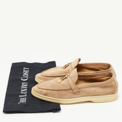 Pre Owned Loro Piana Biege Suede Summer Charms Loafers Size 37.5