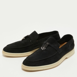 Pre Owned Loro Piana Black Suede Summer Charms Walk Loafers Size 38