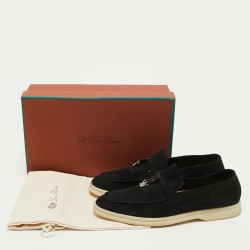Pre Owned Loro Piana Black Suede Summer Charms Walk Loafers Size 38