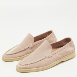 Pre Owned Loro Piana Light Pink Nubuck Leather Summer Walk Loafers Size 37
