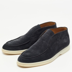 Pre Owned Loro Piana Navy Blue Suede Open Walk Ankle Boots Size 38