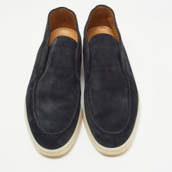 Pre Owned Loro Piana Navy Blue Suede Open Walk Ankle Boots Size 38