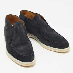 Pre Owned Loro Piana Navy Blue Suede Open Walk Ankle Boots Size 38
