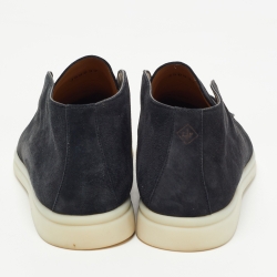 Pre Owned Loro Piana Navy Blue Suede Open Walk Ankle Boots Size 38