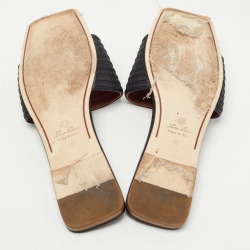 Pre Owned Loro Piana Black Embroidered Leather Sprightly Charms Flat Slides Size 42