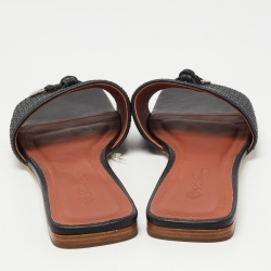 Pre Owned Loro Piana Black Embroidered Leather Sprightly Charms Flat Slides Size 42