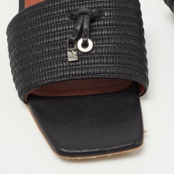 Pre Owned Loro Piana Black Embroidered Leather Sprightly Charms Flat Slides Size 42