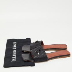 Pre Owned Loro Piana Black Embroidered Leather Sprightly Charms Flat Slides Size 42