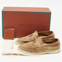 Pre Owned Loro Piana Beige Suede Summer Charms Walk Slip On Loafers Size 36
