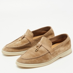 Pre Owned Loro Piana Beige Suede Summer Charms Walk Slip On Loafers Size 36