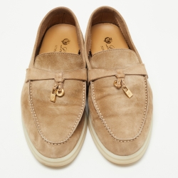 Pre Owned Loro Piana Beige Suede Summer Charms Walk Slip On Loafers Size 36
