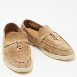 Pre Owned Loro Piana Beige Suede Summer Charms Walk Slip On Loafers Size 36