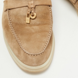 Pre Owned Loro Piana Beige Suede Summer Charms Walk Slip On Loafers Size 36