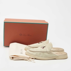 Pre Owned Loro Piana Grey Suede Babouche Charms Walk Mules Size 38