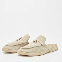 Pre Owned Loro Piana Grey Suede Babouche Charms Walk Mules Size 38