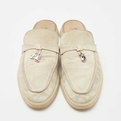 Pre Owned Loro Piana Grey Suede Babouche Charms Walk Mules Size 38