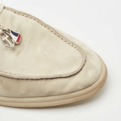 Pre Owned Loro Piana Grey Suede Babouche Charms Walk Mules Size 38