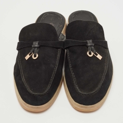 Pre Owned Loro Piana Black Suede Babouche Charms Walk Mules Size 39