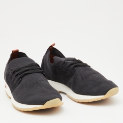 Pre Owned Loro Piana Black Knit Fabric 360 Flexy Walker Slip On Sneakers Size 38
