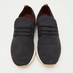 Pre Owned Loro Piana Black Knit Fabric 360 Flexy Walker Slip On Sneakers Size 38