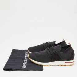 Pre Owned Loro Piana Black Knit Fabric 360 Flexy Walker Slip On Sneakers Size 38
