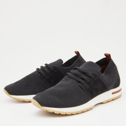 Pre Owned Loro Piana Black Knit Fabric 360 Flexy Walker Slip On Sneakers Size 38