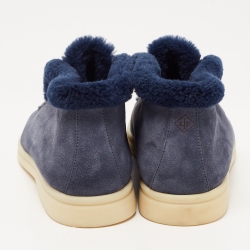 Pre Owned Loro Piana Navy Blue Suede and Fur Open Walk Chukka Boots Size 38