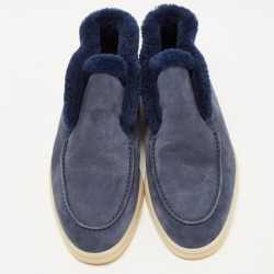 Pre Owned Loro Piana Navy Blue Suede and Fur Open Walk Chukka Boots Size 38