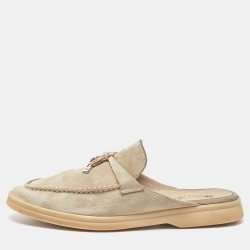 Pre Owned Loro Piana Beige Suede Babouche Charms Walk Mules Size 37.5