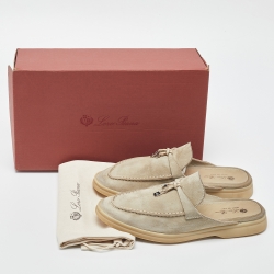 Pre Owned Loro Piana Beige Suede Babouche Charms Walk Mules Size 37.5