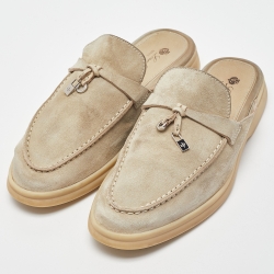 Pre Owned Loro Piana Beige Suede Babouche Charms Walk Mules Size 37.5