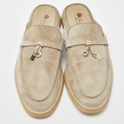 Pre Owned Loro Piana Beige Suede Babouche Charms Walk Mules Size 37.5