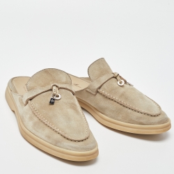 Pre Owned Loro Piana Beige Suede Babouche Charms Walk Mules Size 37.5