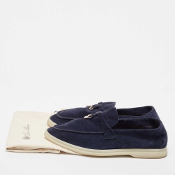 Pre Owned Loro Piana Blue Suede Summer Charms Walk Slip On Loafers Size 39.5