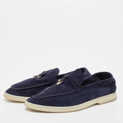 Pre Owned Loro Piana Blue Suede Summer Charms Walk Slip On Loafers Size 39.5