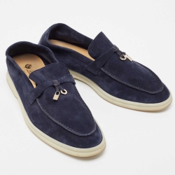 Pre Owned Loro Piana Blue Suede Summer Charms Walk Slip On Loafers Size 39.5